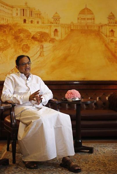 India's FM Chidambaram speaks during an interview with Reuters in New Delhi