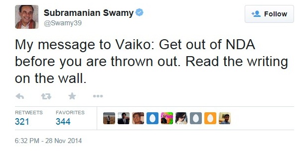 swamy plus vaiko twitter