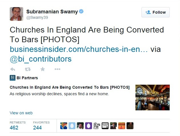 swamy twitter on church