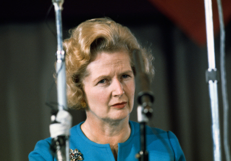08 Feb 1975, Eastbourne, East Sussex, England, UK --- Conservative Party leader Margaret Thatcher listens during a 1975 national conference of conservative youth in Eastbourne. Thatcher, a pro-Europe politician, co-chaired the conference with Willie Whitelaw. --- Image by © Selwyn Tait/Sygma/Corbis