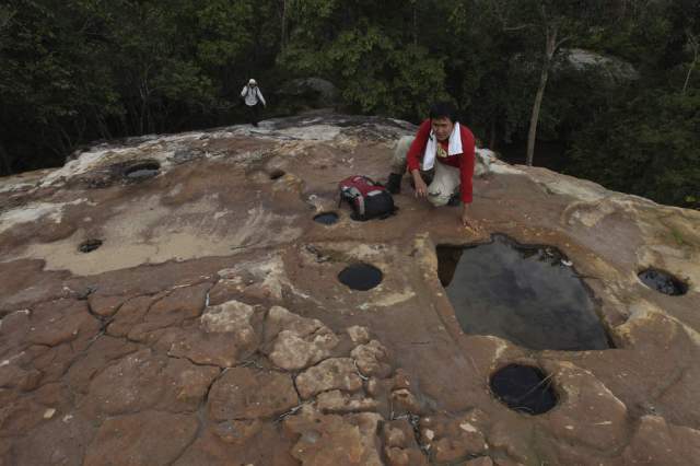 Post holes on an old temple site.