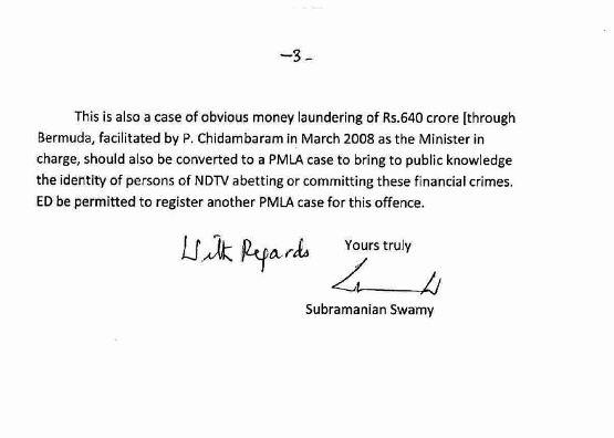 swamy letter to pm on ndtv.3a